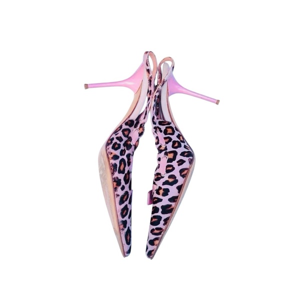 Le Silla pink faux fur leopard; similar to pony hair high heel sling back Sz 8.5 - Picture 11 of 16